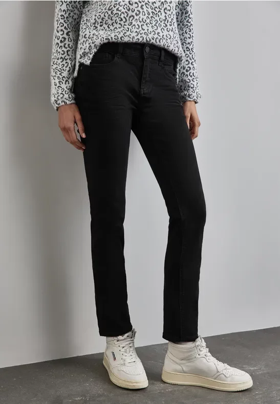 Street One Frauen Straight Leg Jeans in Schwarz, Gr: 24