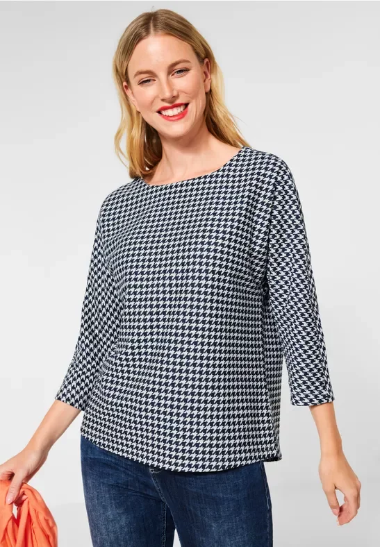 Thumbnail - Street One Frauen Shirt im Jacquard Muster in Blau, Gr: 34
