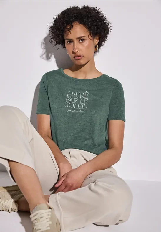 Thumbnail - Street One Frauen T-Shirt mit Wording in Grün, Gr: 36