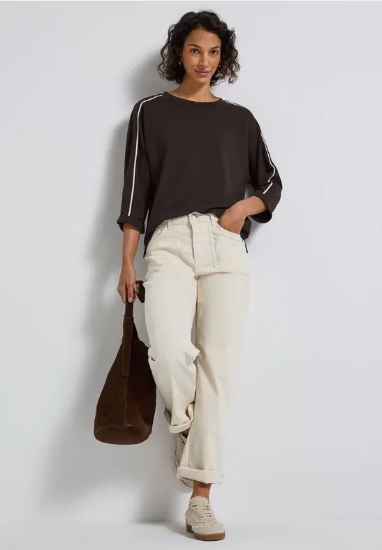 Street One Frauen Shirt mit Gallonstreifen in Braun, Gr: 36