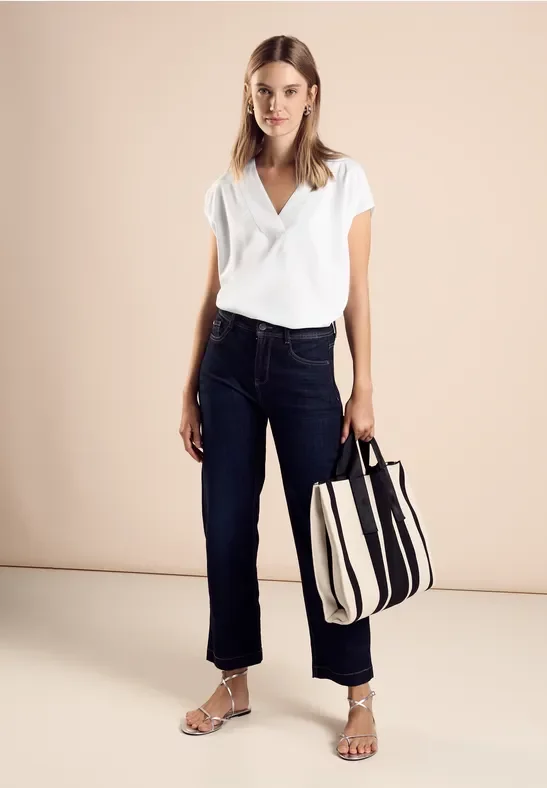 Thumbnail - Street One Frauen Bluse mit V-Ausschnitt in Weiß, Gr: 38