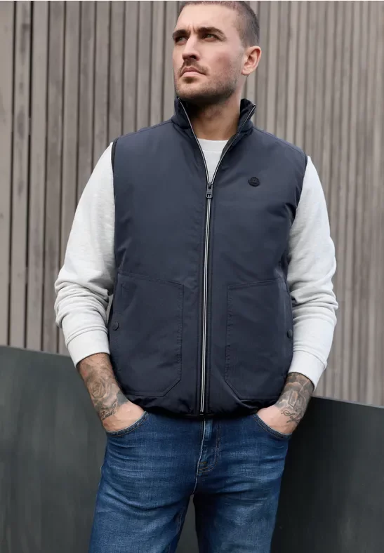 Street One MEN Männer Strukturmix Weste in Blau, Gr: 3XL