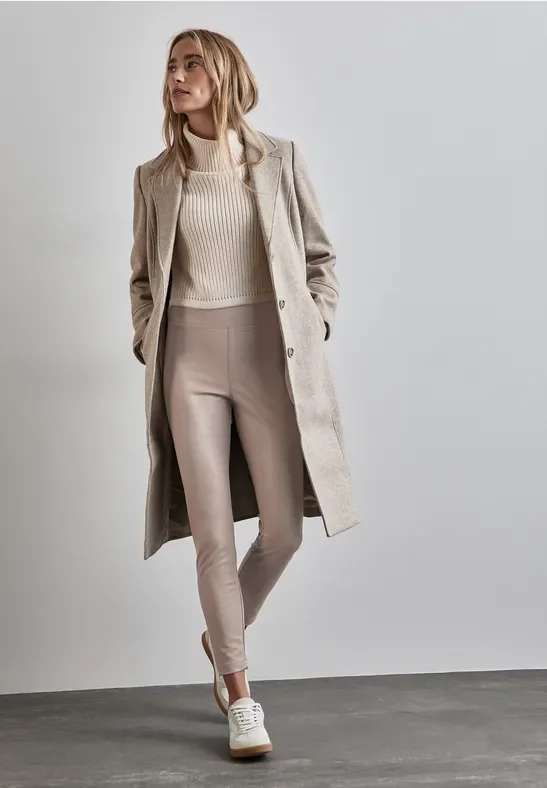 Street One Frauen Beschichtete Leggings in Beige, Gr: 42