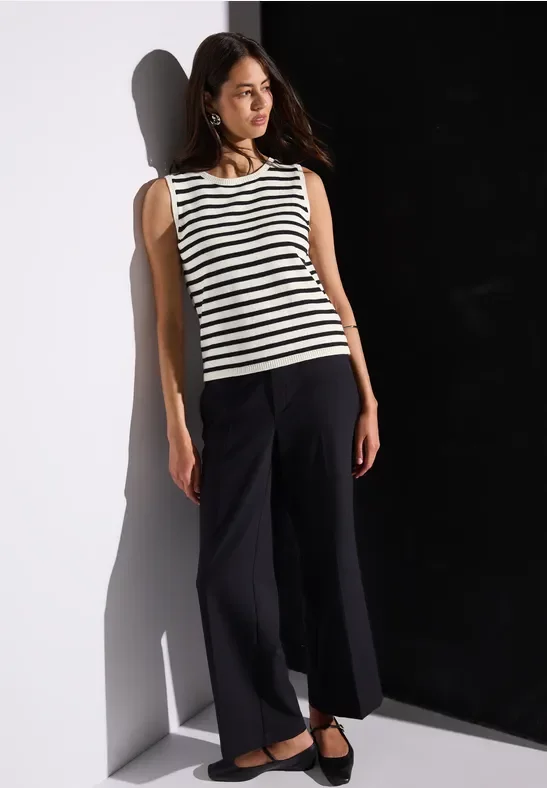 Street One Frauen Gestreiftes Strick-Top in Schwarz, Gr: 42