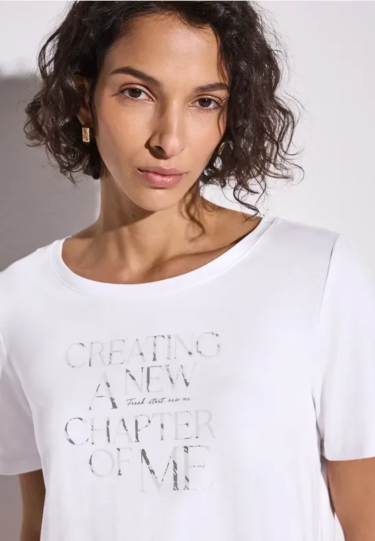 Street One Frauen T-Shirt mit Wording Print in Weiß, Gr: 36