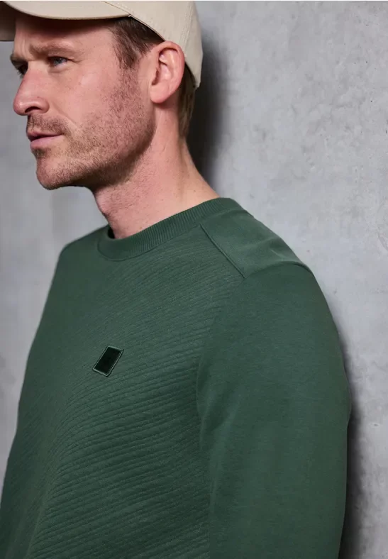 Thumbnail - Street One MEN Männer Crewneck Strukturpullover in Grün, Gr: XXL