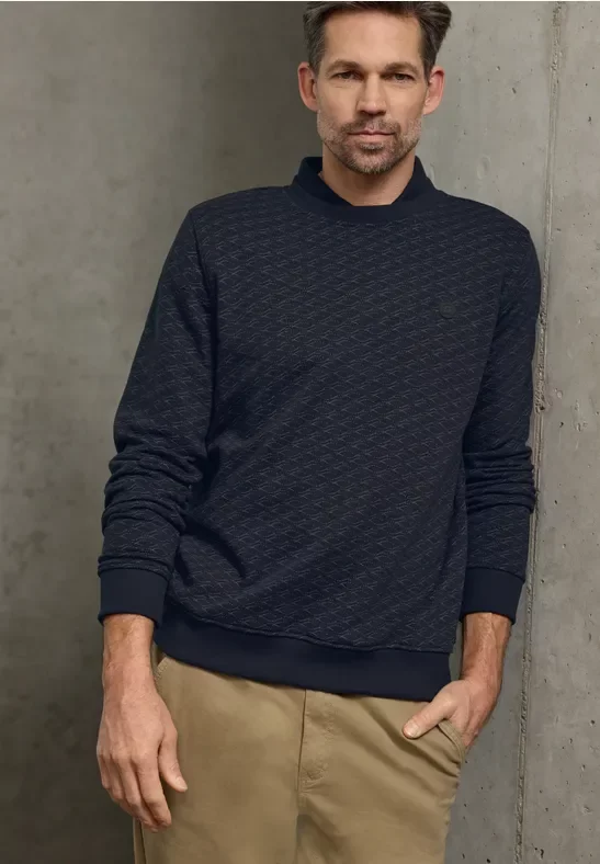 Street One MEN Männer Gemustertes Sweatshirt in Blau, Gr: 3XL