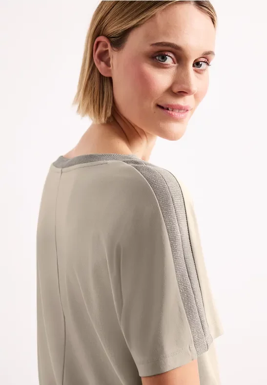 Street One Frauen Dropped Shoulder Shirt mit Glitzer in Beige, Gr: 34