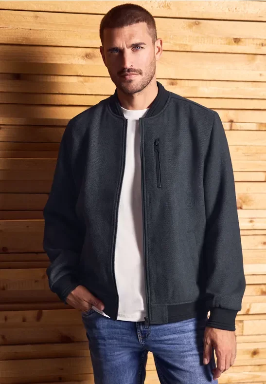 Street One MEN Männer Blouson mit Wollanteil in Blau, Gr: S