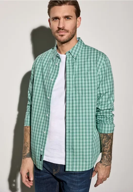 Street One MEN Männer Kariertes Oxford Hemd in Grün, Gr: S