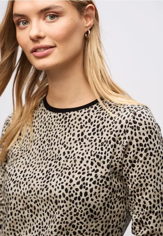 Street One Frauen Jersey-Shirt im Leo-Look in Beige, Gr: 46