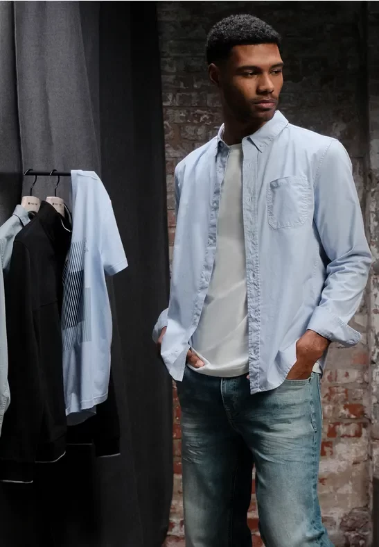 Thumbnail - Street One MEN Männer Popeline Stretch Hemd in Blau, Gr: XL