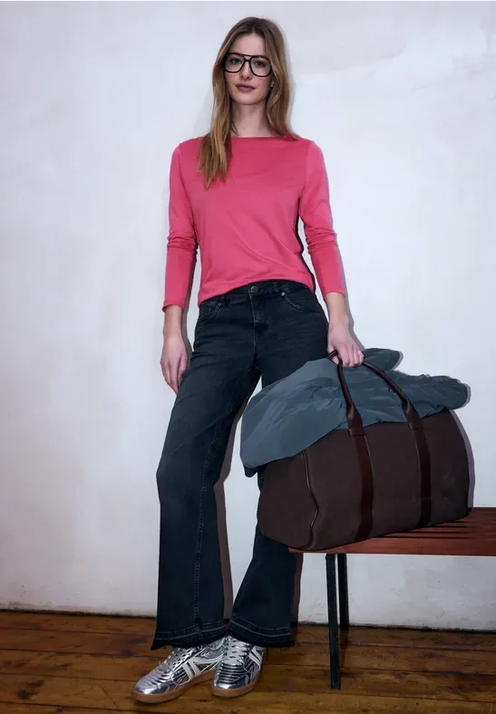 Street One Studio Frauen Basic Langarmshirt in Pink, Gr: 34