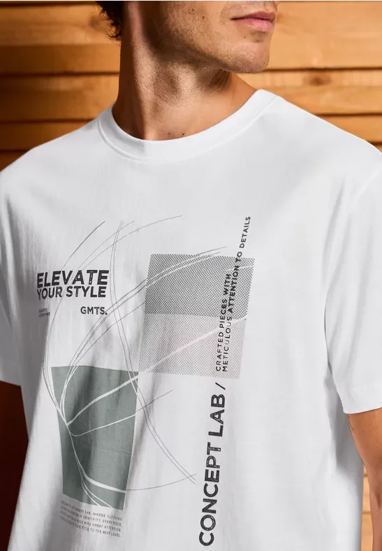 Street One MEN Männer T-Shirt mit grafischem Print in Weiß, Gr: 3XL