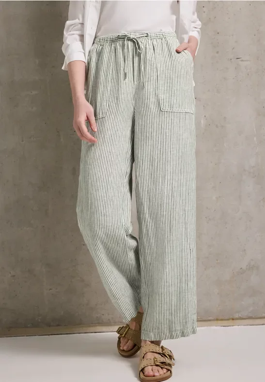 Street One Studio Frauen Straight Leg Leinenhose in Grün, Gr: 44