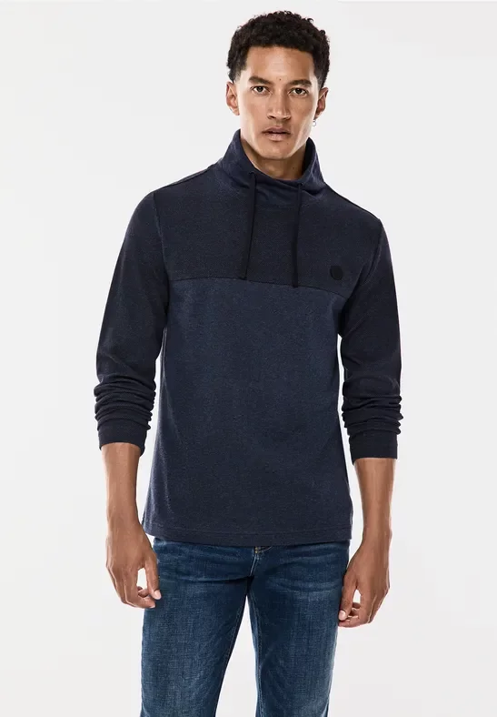 Street One MEN Männer Jaquard-Langarmshirt in Blau, Gr: 3XL