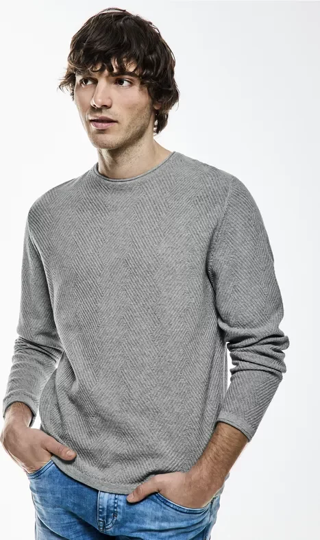 Street One MEN Männer Strick Struktur Pullover in Grau, Gr: 3XL