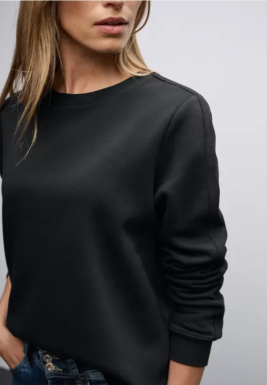 Street One Frauen Sweatshirt mit Rippdetail in Schwarz, Gr: 42