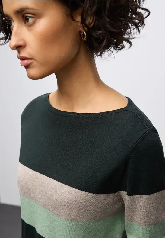 Street One Frauen Gestreifter Pullover in Grün, Gr: 36