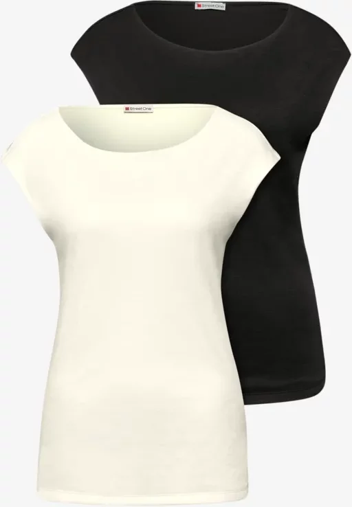 Street One Frauen Basic Shirt mit Boatneck im 2er-Pack in Multicolour, Gr: 38