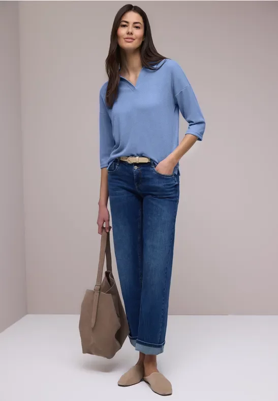 Street One Frauen Shirt in Unifarbe in Blau, Gr: 38