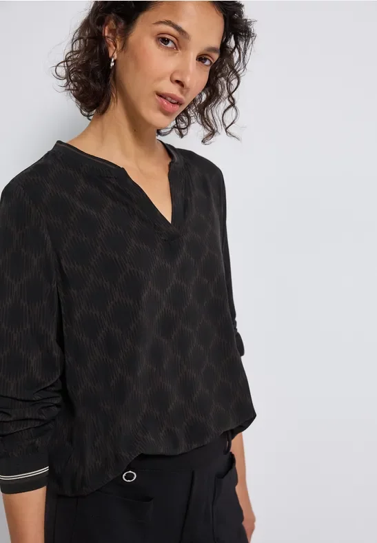 Thumbnail - Street One Frauen Split Neck Bluse mit Tape in Schwarz, Gr: 42