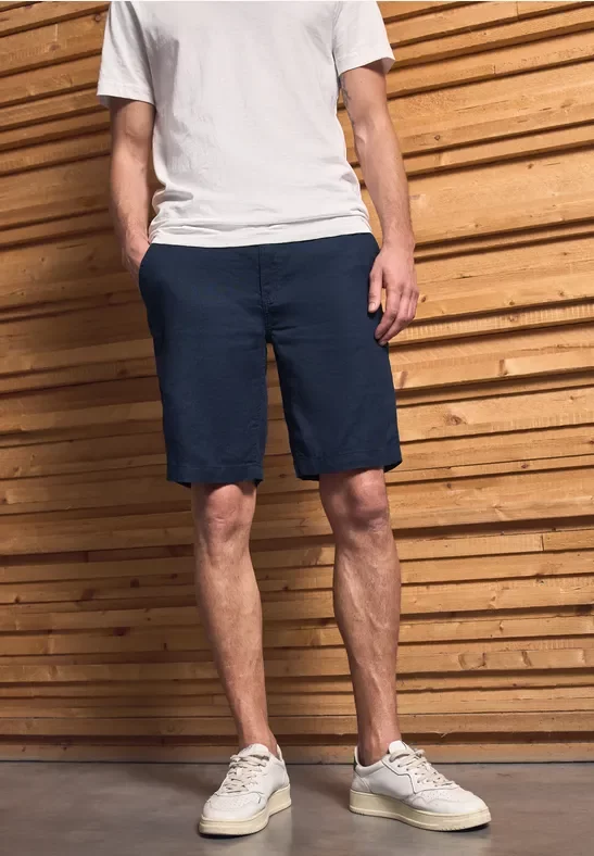 Street One MEN Männer Relaxed Fit Leinenshorts in Blau, Gr: 29