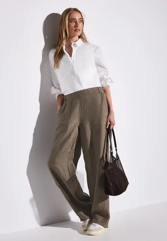 Street One Frauen Wide Leg Leinenhose in Braun, Gr: 34