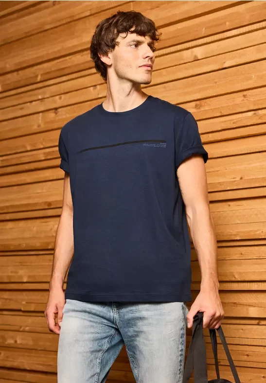 Street One MEN Männer T-Shirt mit Streifen-Motiv in Blau, Gr: XXL