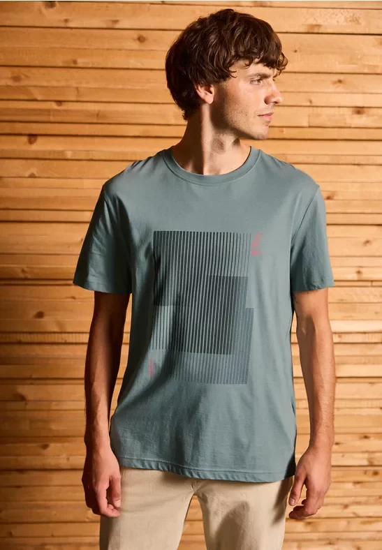 Street One MEN Männer T-Shirt mit Streifen-Print in Grün, Gr: 3XL