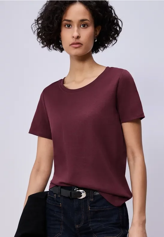 Street One Frauen Basic T-Shirt in Rot, Gr: 36