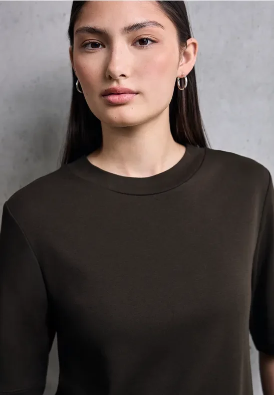 Street One Studio Frauen Basic Kurzarmshirt in Braun, Gr: 38