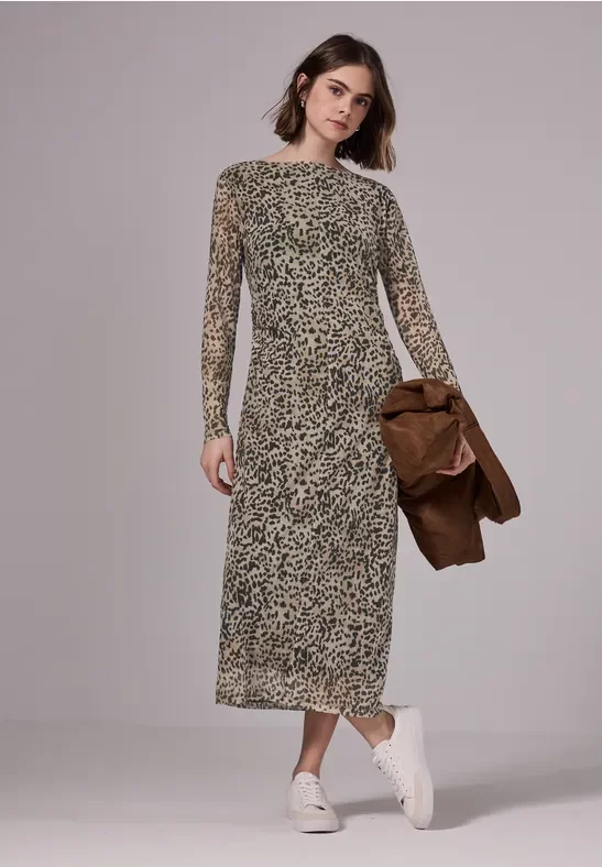 Thumbnail - Street One Studio Frauen Mesh-Kleid mit Leo-Print in Braun, Gr: 40