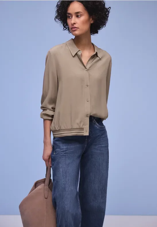 Street One Frauen Hemdbluse mit Collegedetails in Braun, Gr: 40