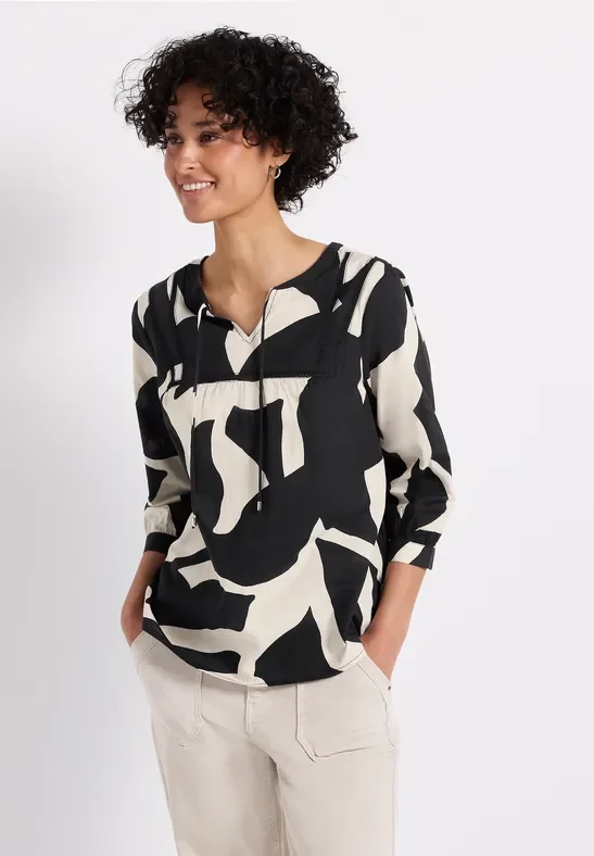 Street One Frauen Print-Bluse mit Tape-Details in Grau, Gr: 34