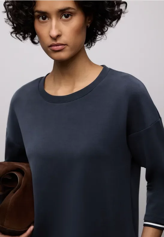 Street One Frauen Silk-Look Shirt mit Details in Blau, Gr: 34