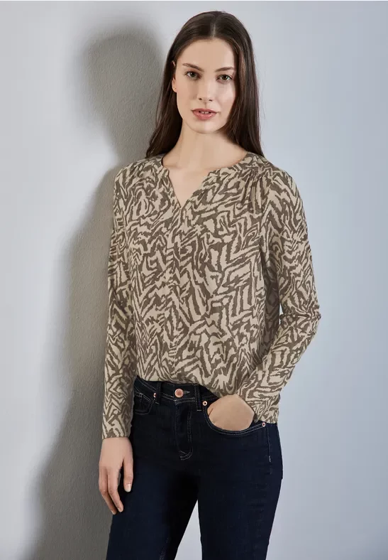 Street One Frauen Bedrucktes Shirt in Beige, Gr: 36