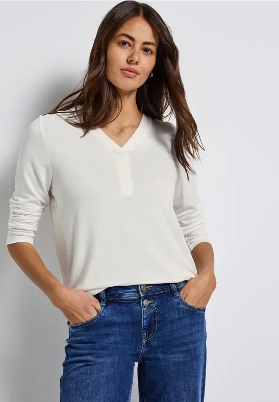 Street One Frauen V-Neck Jersey-Shirt in Weiß, Gr: 44