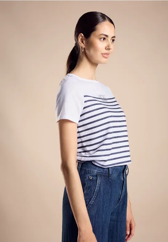 Street One Frauen Gestreiftes T-Shirt in Weiß, Gr: 44
