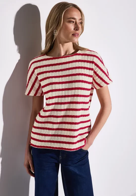 Street One Frauen Gestreiftes Strukturshirt in Rot, Gr: 40