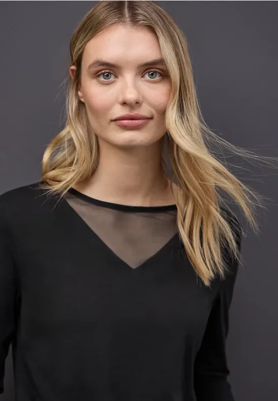 Street One Frauen Shirt mit Meshdetails in Schwarz, Gr: 34