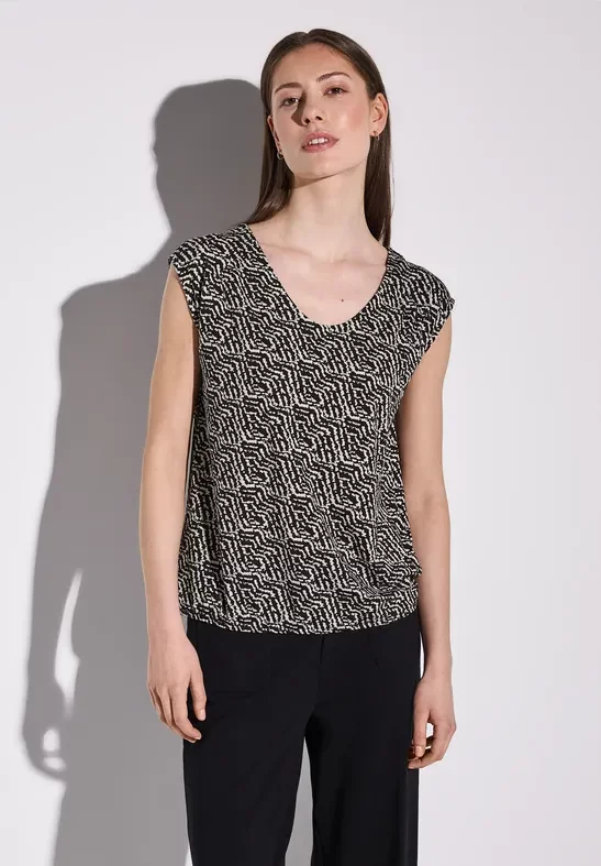 Thumbnail - Street One Frauen Gemustertes Jersey-Shirt in Schwarz, Gr: 44