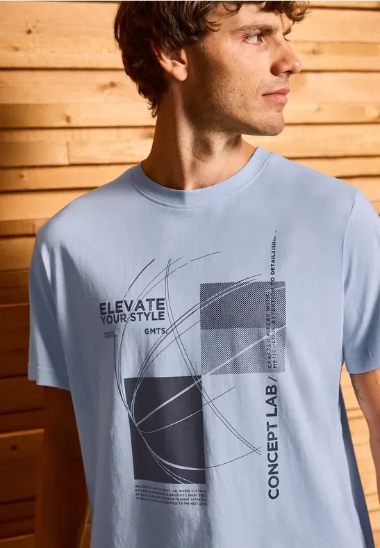 Street One MEN Männer T-Shirt mit grafischem Print in Blau, Gr: XL