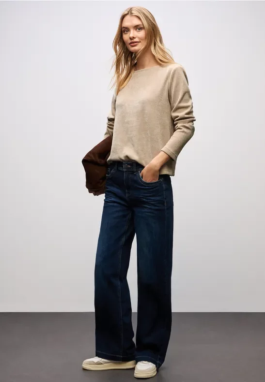 Street One Frauen Shirt mit U-Boot-Ausschnitt in Beige, Gr: 36