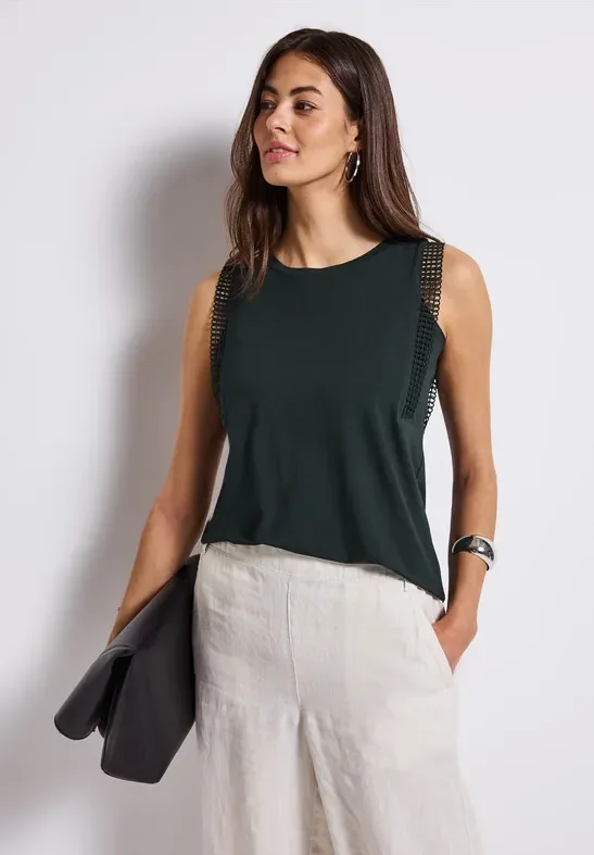 Thumbnail - Street One Frauen Top mit Häkeldetails in Grün, Gr: 36