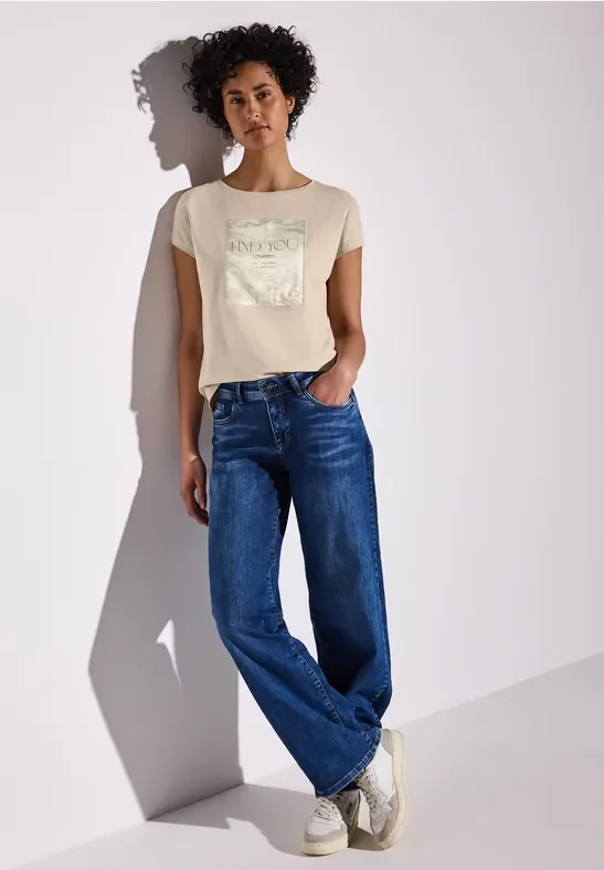 Street One Frauen Shirt mit Satin Patch in Beige, Gr: 34