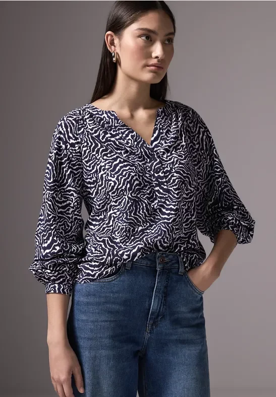 Street One Studio Frauen Bedruckte Bluse in Blau, Gr: 36