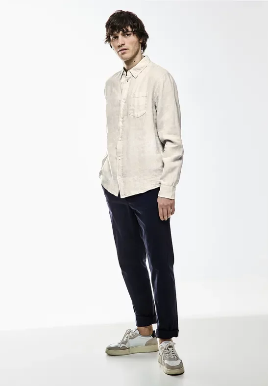 Street One MEN Männer Button Down Leinenhemd in Beige, Gr: M