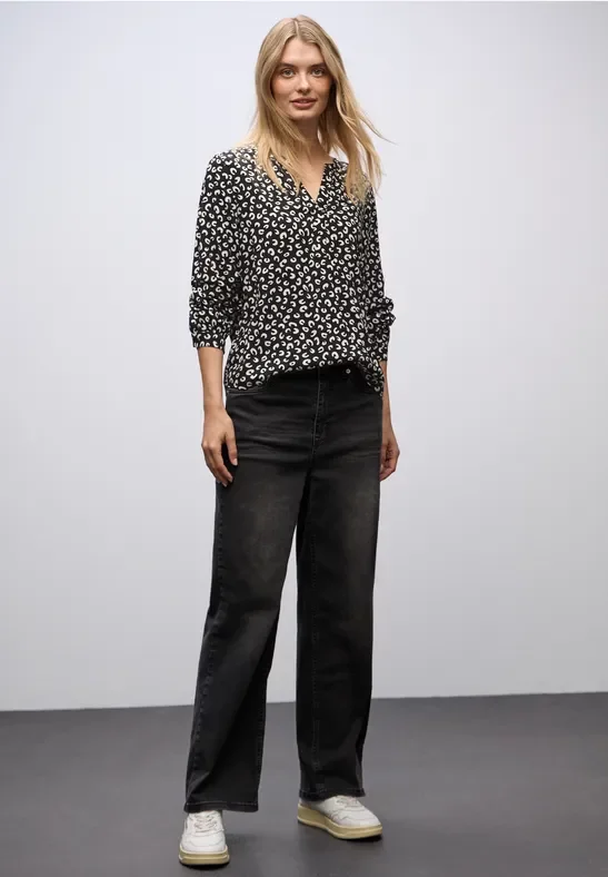 Street One Frauen Gemusterte Tunika in Schwarz, Gr: 42