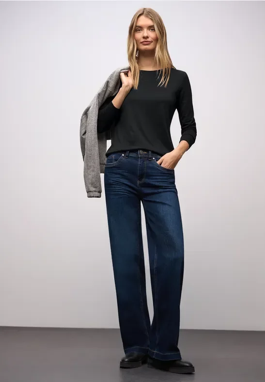 Street One Frauen Basic Rundhalsshirt in Schwarz, Gr: 40